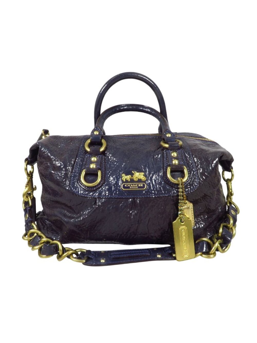 Coach Madison Sabrina Satchel Purse 12957 Purple Plum Crinkle Patent Leather
